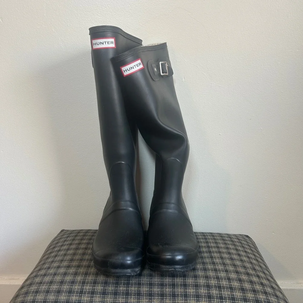 Hunter Original Tall Rain‎ Boots Women 8 Black Good Matte Waterproof